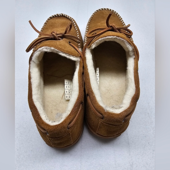 Eddie Bauer Mens Slippers‎ Moccasins Brown Suede Shearling Lined Size 10 - Picture 3 of 5